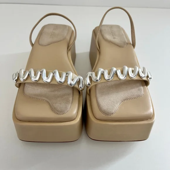 Cult Gaia Onyx Platform Slingback Sandal Silver Spiral Tan EU 38 NWOT - Picture 6 of 13